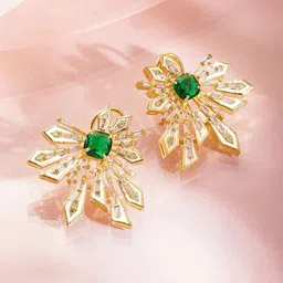 Rubans 18K Gold-Plated Emerald Green & Cubic Zirconia Studded Statement Stud Earrings image 1