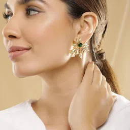 Rubans 18K Gold-Plated Emerald Green & Cubic Zirconia Studded Statement Stud Earrings image 2