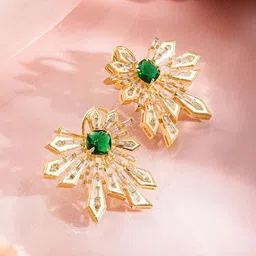 Rubans 18K Gold-Plated Emerald Green & Cubic Zirconia Studded Statement Stud Earrings image 3