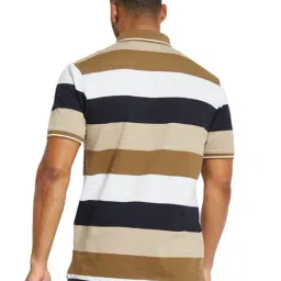 Octave Khaki & Black Cotton Regular Fit Colorblock Polo T-Shirt image 2