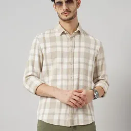 celio* Beige Regular Fit Check Cotton Shirt-image-16