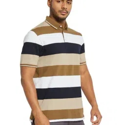 Octave Khaki & Black Cotton Regular Fit Colorblock Polo T-Shirt image 4