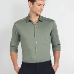 Arrow Light Green Cotton Slim Fit Shirt-picture-16