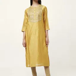 Rangmanch by Pantaloons Mustard Embroidered Straight Kurta-picture-13