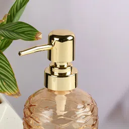 Kookee Orange & Gold-Toned 2 Pieces Textured Glass Soap Dispensers-400ml Each image 5