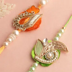 Aapno Rajasthan Set Of 2 Beaded & Stone Studded Rakhis With Roli Chawal & Greeting Card-picture-48