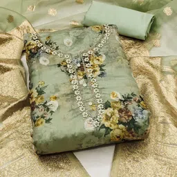 SAINOOR Floral Printed Beads And Stones Organza Semi-Stitched Dress Material-picture-21