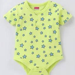 Babyhug 100% Cotton Half Sleeves Onesie Stars Print- Green-picture-24