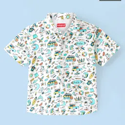 Babyhug 100% Cotton Knit Half Sleeve Shirt With Beach Theme Print - White & Blue-picture-11