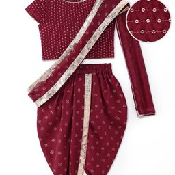 Earthy Touch Woven  Nauvari Saree with Half Sleeves Blouse - Maroon-picture-20