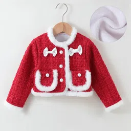 Kookie Kids Full Sleeves Winter Jacket With Bow Applique & Pearl Detailing - Maroon-picture-24