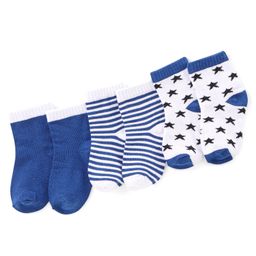 Doodle Poodle Cotton Knit Ankle Length Striped & Star Designed  Socks Pack of 3 - Blue & White-picture-15