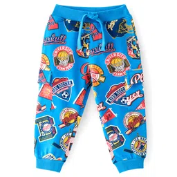 Babyhug French Terry Knit Full Length Lounge Pant with Sports Print - Blue-picture-14