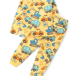 Babyhug Cotton Knit Full Sleeves Night Suit With Cars Print - Yellow-picture-10