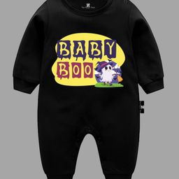 The Peppy Tend Halloween Theme 100% Cotton Full Sleeves Baby Boo Text Printed Romper - Black-picture-6