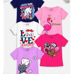 Trampoline Pack Of 5 Half Sleeves Heart & Love Yourself Text Printed Tees - Multi Colour-picture-30