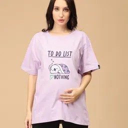 The Mom Store Cotton Half Sleeves To Do List Text Printed Oversized Maternity Tee - Lavender-image-47