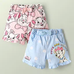 Babyhug Disney 100% Cotton Knee Length Shorts With Aristocats Marie Graphics Pack Of 2 - Light Blue & Pink-image-99