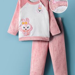 Mark & Mia Full Raglan Sleeves Winter Wear Night Suit With Animal Embriodery - Pink & White-picture-32