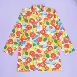 Kiddopanti Cotton Woven Full Sleeves Floral Printed Kurta - Multi Colour-picture-13