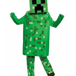 Little Surprise Box Halloween Theme Full Sleeves Minecraft Costume With Hat Set - Green-image-63