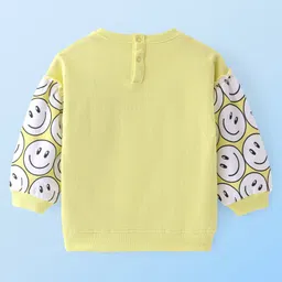 Babyhug Cotton Knit Full Sleeves Drop Shoulder Sweatshirt With Smiley Print - Lime Green image 2