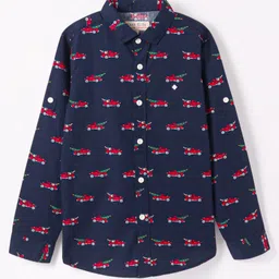JASH KIDS Cotton Knit Full Sleeves Car Printed Shirt - Navy Blue image 2