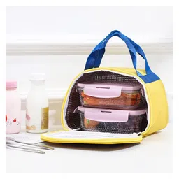 House of Quirk Insulated Reusable Lunch Bag for Three-Layer Thick Fabric Lunch Bag for School Picnic Office Outdoor Gym Large Bus-Yellow/Blue image 3