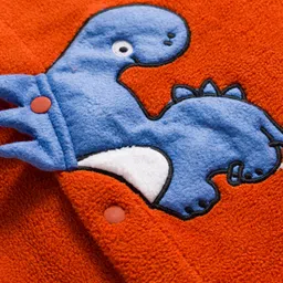 Mark & Mia Knit Full Sleeves Sherpa Fabric Winter Wear Romper With Dino Embroidery & Applique - Rust Orange image 3