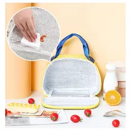 House of Quirk Insulated Reusable Lunch Bag for Three-Layer Thick Fabric Lunch Bag for School Picnic Office Outdoor Gym Large Bus-Yellow/Blue image 4