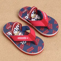 Cute Walk by Babyhug Disney Back Strap Flip Flops with Mickey Mouse Graphic - Red & Navy Blue image 4