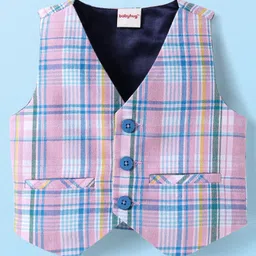 Babyhug Woven Full Sleeves Checkered 3 Piece Party Suit With Bow - White image 5