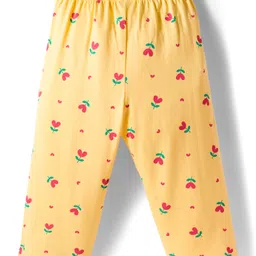 Babyhug Cotton Knit Full Sleeves Co-Ord Night Suit with Floral Print - Yellow image 5