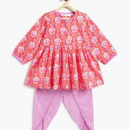 Campana Girls Floral Printed Regular Pure Cotton Kurta with Dhoti Pants-picture-50
