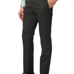 Raymond Dark Brown Slim Fit Self Design Flat Front Trousers image 3