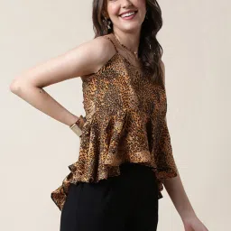 SELVIA Beige & Brown Animal Print Top image 3