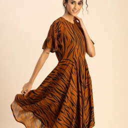 Moomaya Rust & Black Printed A Line Dress image 3