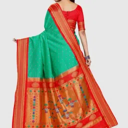Varkala Silk Sarees Green & Red Silk Woven Saree With Unstitched Blouse image 2