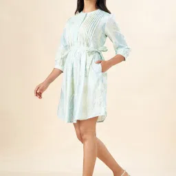 Akkriti by Pantaloons Aqua Blue Printed A-Line Dress image 3