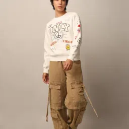 Only Beige Graphic Print Sweatshirt image 5