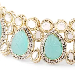 Zaveri Pearls Turquoise Blue Kundan & Stones Choker Necklace Earring & Ring Set-ZPFK16182 image 3