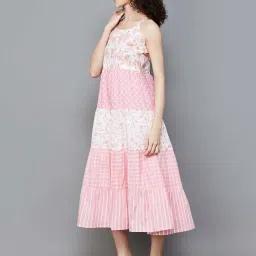 Colour Me by Melange Pink Cotton Printed A-Line Dress image 3