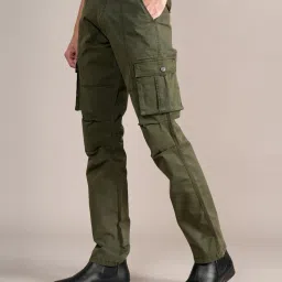 Cantabil Olive Green Cotton Regular Fit Cargo Jeans image 3