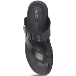 Fausto Men's Black Cross Strap Sandals image 3