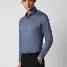 Van Heusen Blue Cotton Slim Fit Texture Shirt image 3