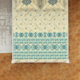 Spaces Geometric Teal 144 TC Cotton King Bedsheet With 2 Pillow Covers image 3