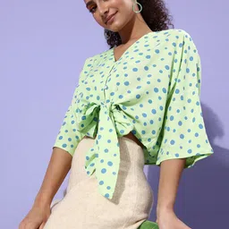 People Striking Green Polka Dotted Twist & Knot Top-picture-29