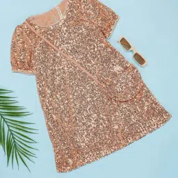 Pantaloons Junior Girls Antique Gold Embellished Casual Dresses-picture-29