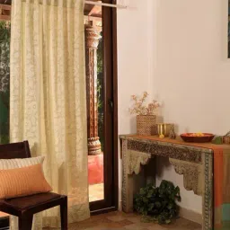 Peepul Tree Pear Green Pure Cotton Marigold Collection Semi-Transparent Door Curtain - Set of 2-picture-33