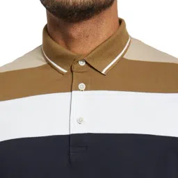 Octave Khaki & Black Cotton Regular Fit Colorblock Polo T-Shirt image 5